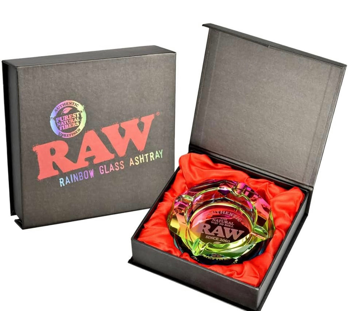Raw rainbow glass ashtray