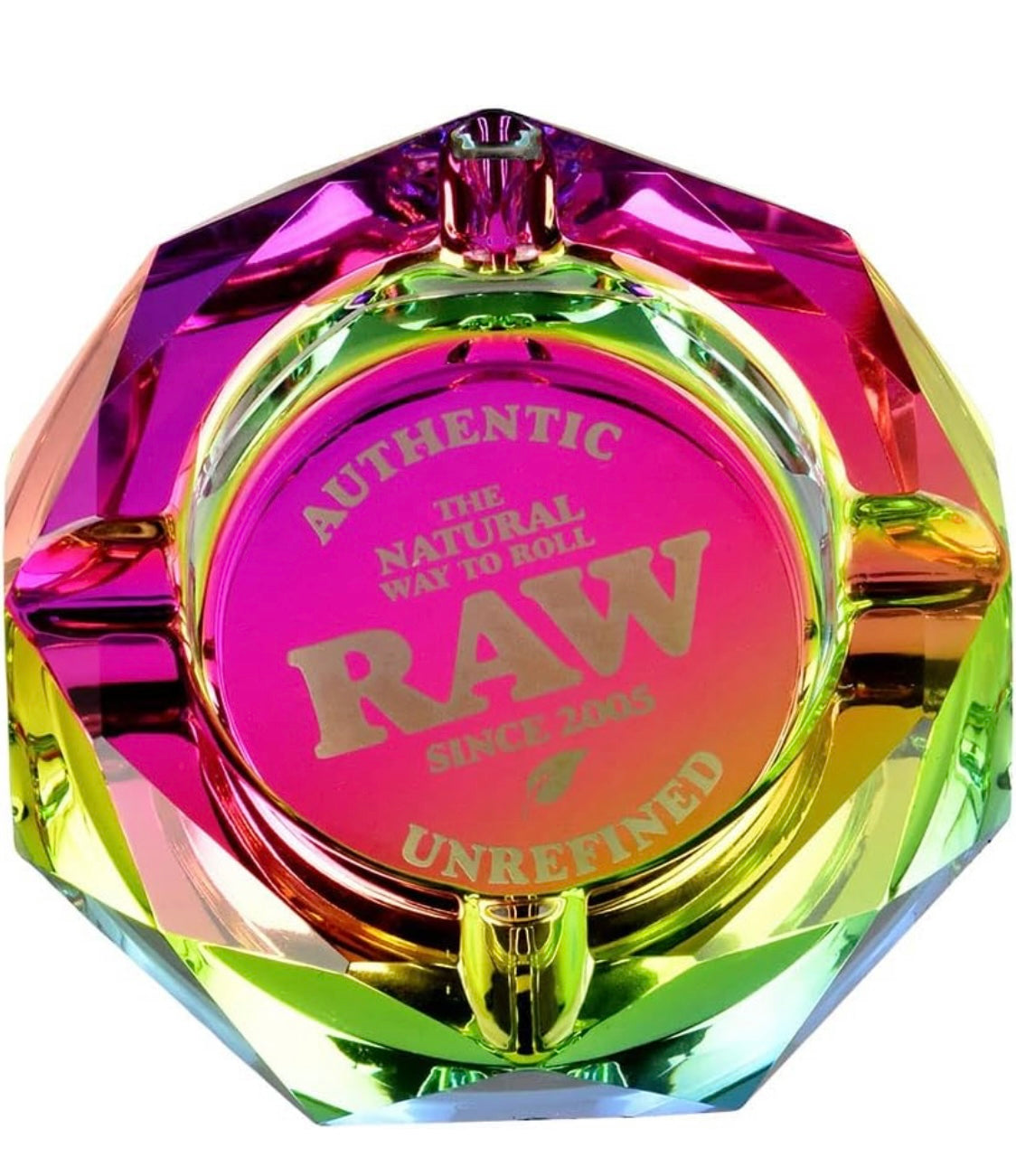 Raw rainbow glass ashtray